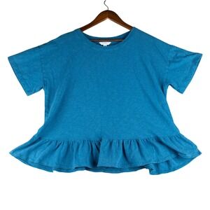 Time and Tru Womens‎ XXL 2X Peplum Ruffle Hem Boxy Tee Top 100% Cotton Teal